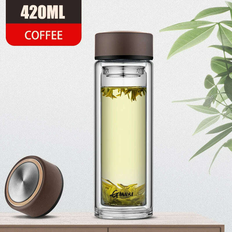 GIANXI Double-layer Glass Cup Heat-resistant Water Cups With Tea Drain Filter Office Large Capacity Glasses Drinkware - KIMLUD