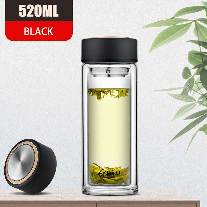 GIANXI Double-layer Glass Cup Heat-resistant Water Cups With Tea Drain Filter Office Large Capacity Glasses Drinkware - KIMLUD