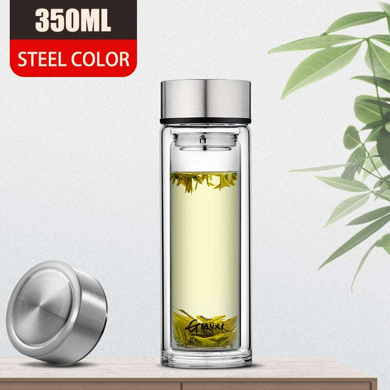 GIANXI Double-layer Glass Cup Heat-resistant Water Cups With Tea Drain Filter Office Large Capacity Glasses Drinkware - KIMLUD