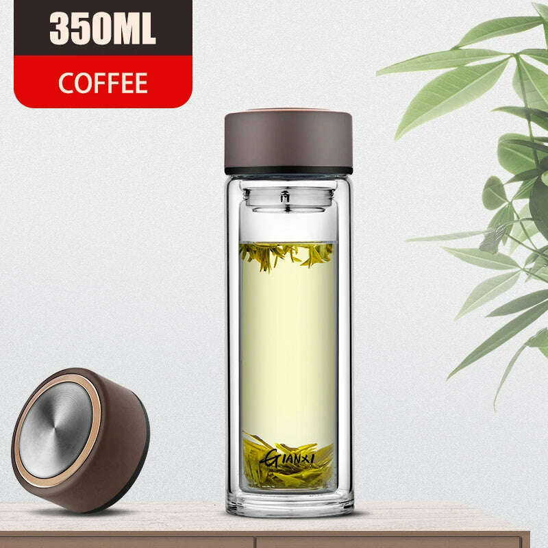 GIANXI Double-layer Glass Cup Heat-resistant Water Cups With Tea Drain Filter Office Large Capacity Glasses Drinkware - KIMLUD