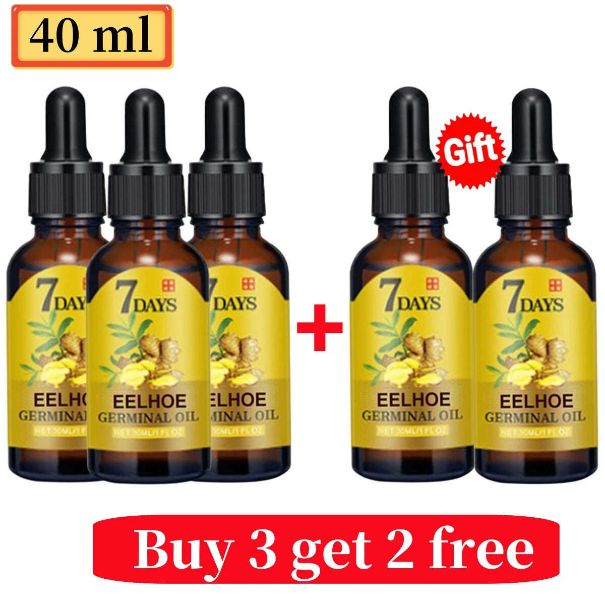 KIMLUD, Ginger Fast Hair Growth Oil Anti Hair Loss Treatment for Man Women Serum Scalp Baldhead Repair Nourish Root Fast Growing Product, 5pcs 40ml, KIMLUD Womens Clothes