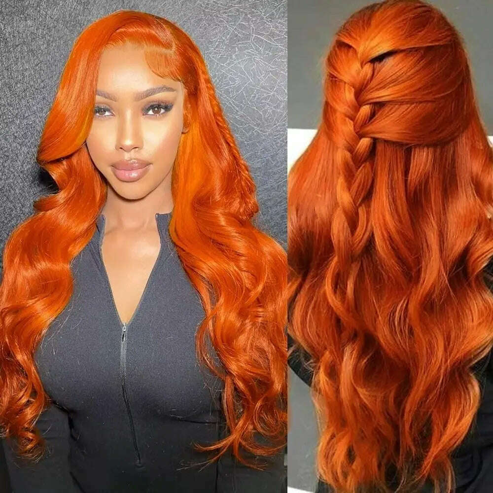 KIMLUD, Ginger Orange Body Wave 13x6 Lace Frontal Wig Human Hair Brazilian Colored HD Transparent 13x4 Lace Front Wigs Pre Plucked, KIMLUD Womens Clothes