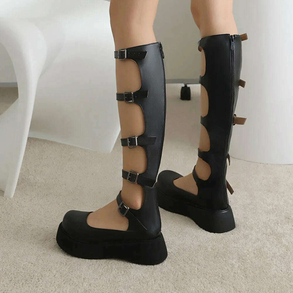 Girl Wedges Thick Platform Mary Janes Women Shoes Buckle Hollow Motorcycle Cool Boots Sandals New Designer Lolita Women Shoes - KIMLUD
