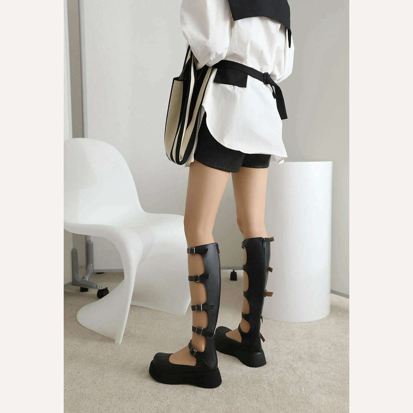 Girl Wedges Thick Platform Mary Janes Women Shoes Buckle Hollow Motorcycle Cool Boots Sandals New Designer Lolita Women Shoes - KIMLUD
