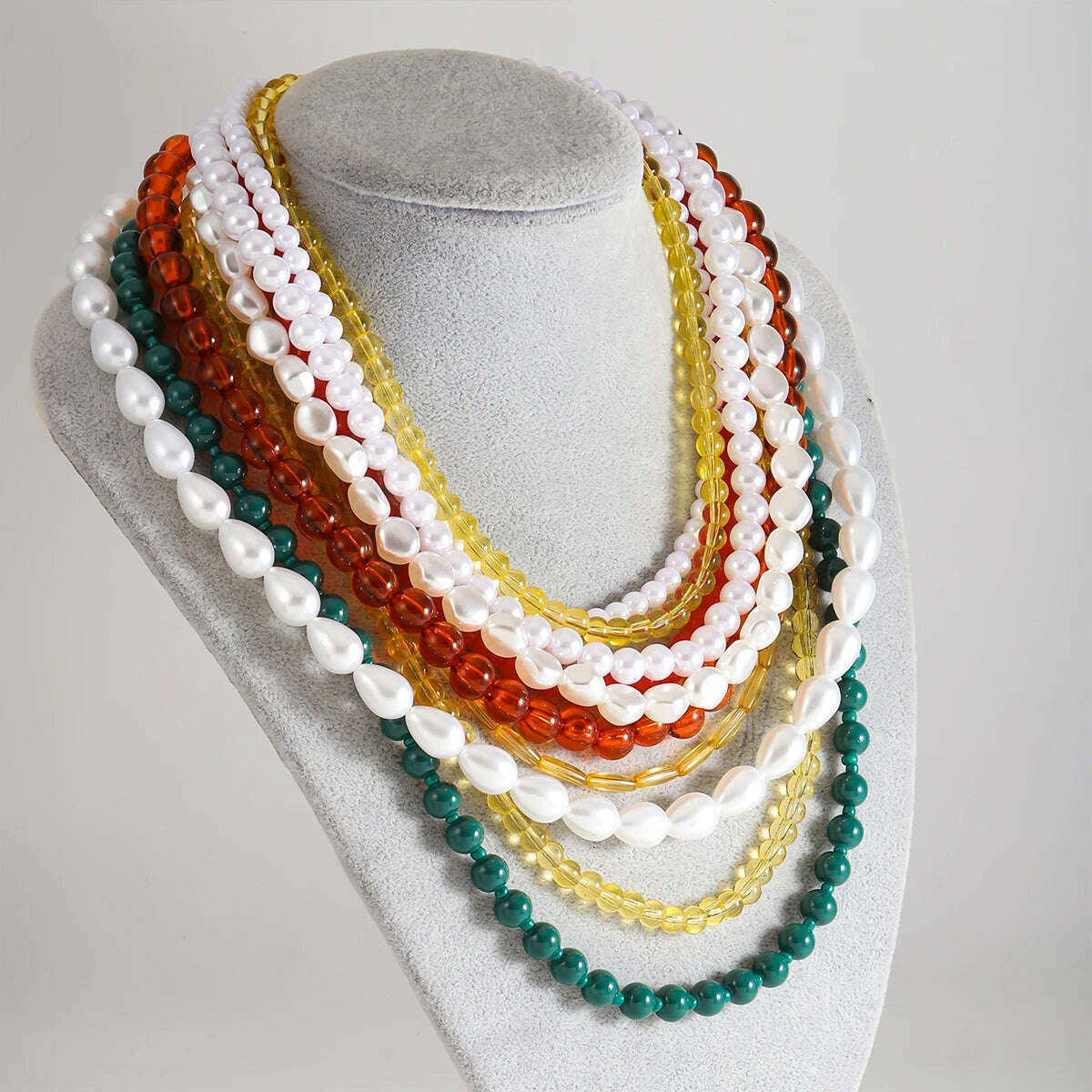 KIMLUD, Girlgo ZAA Multi-Layered Beaded Pearl Choker Necklace Flapper Beads Cluster Long Choker Necklace Multi-Strand Statement Necklace, KIMLUD Womens Clothes