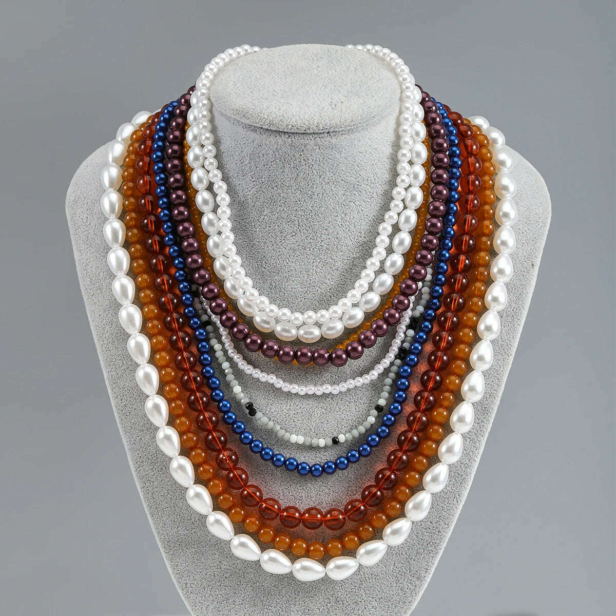 KIMLUD, Girlgo ZAA Multi-Layered Beaded Pearl Choker Necklace Flapper Beads Cluster Long Choker Necklace Multi-Strand Statement Necklace, KIMLUD Womens Clothes