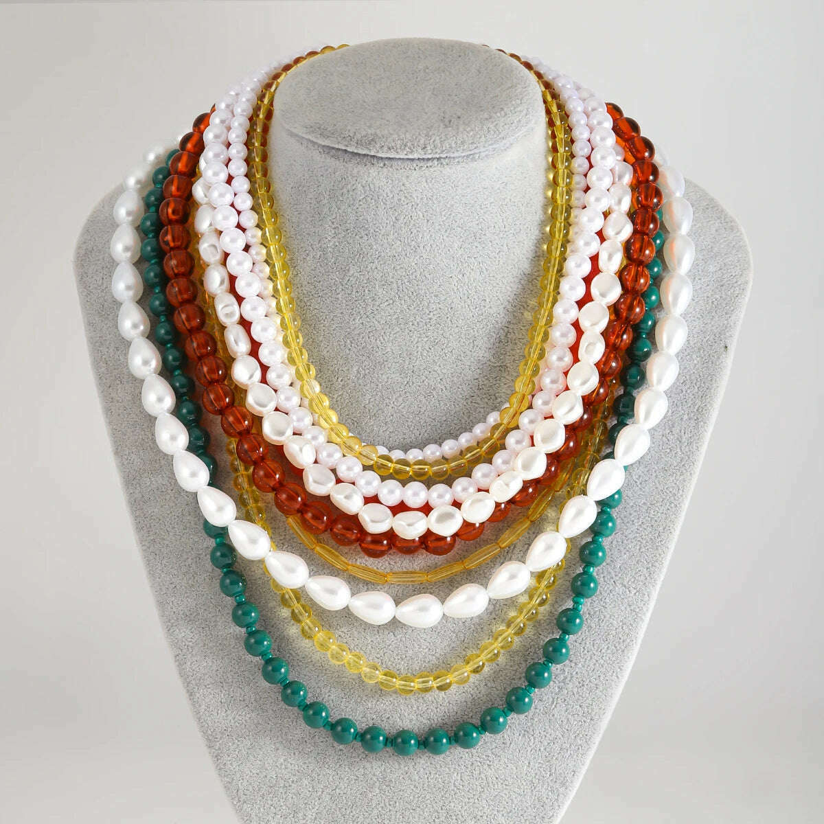 KIMLUD, Girlgo ZAA Multi-Layered Beaded Pearl Choker Necklace Flapper Beads Cluster Long Choker Necklace Multi-Strand Statement Necklace, style 2, KIMLUD APPAREL - Womens Clothes