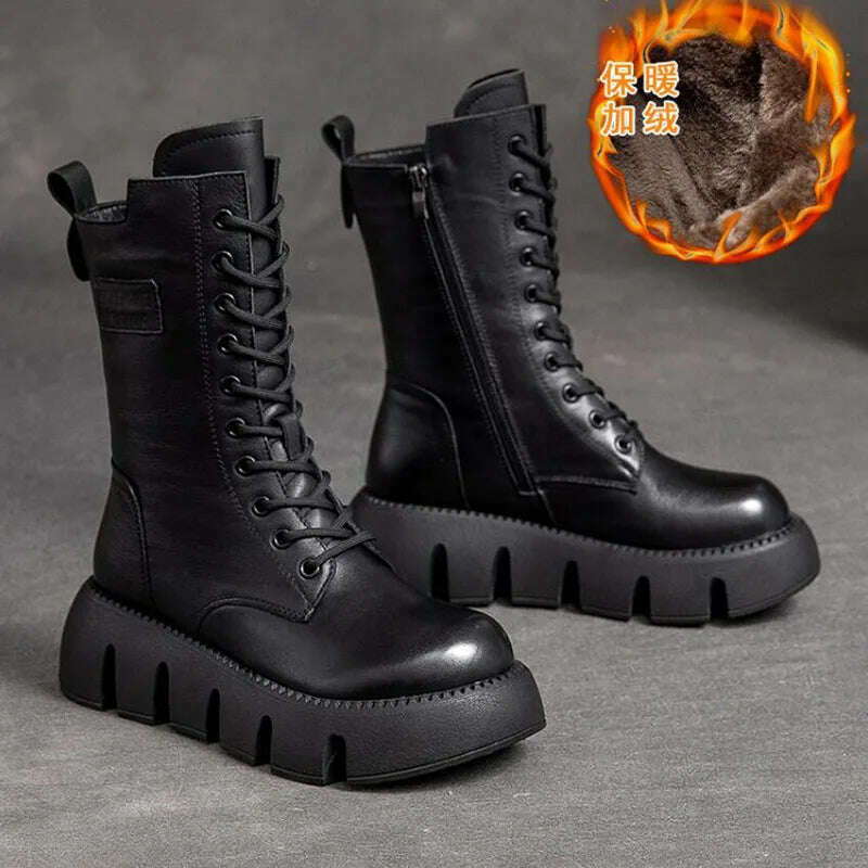 KIMLUD, GKTINOO 2023 Vintage Style Genuine Leather Women Boots Flat Booties Soft Cowhide Women&#39;s Shoes  Zip Ankle Boots zapatos mujer, 88179-3 Black winter / 5, KIMLUD APPAREL - Womens Clothes