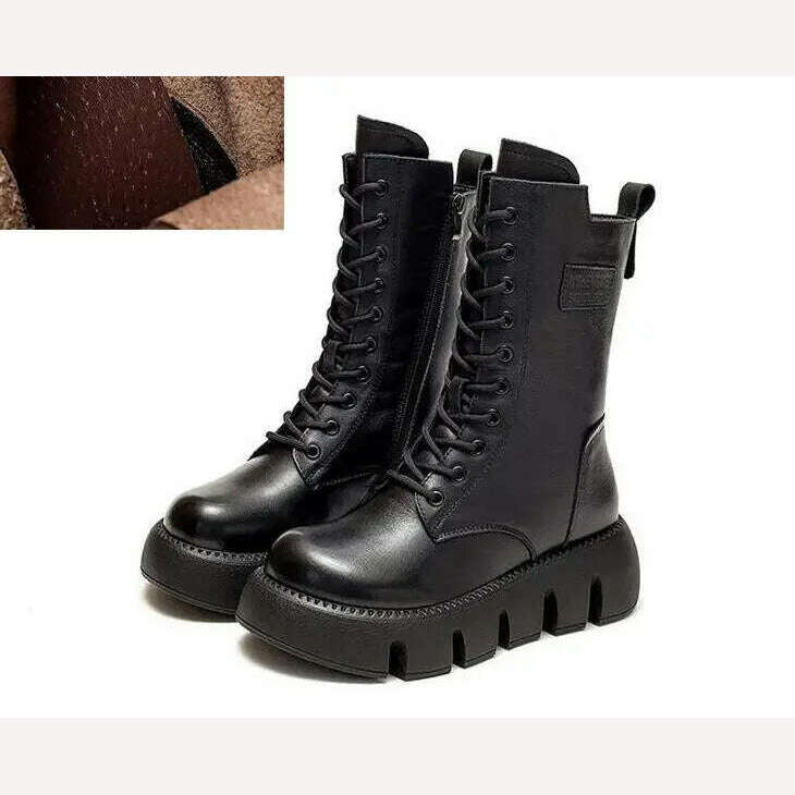 KIMLUD, GKTINOO 2023 Vintage Style Genuine Leather Women Boots Flat Booties Soft Cowhide Women&#39;s Shoes  Zip Ankle Boots zapatos mujer, 88179-3 black autumn / 5, KIMLUD APPAREL - Womens Clothes