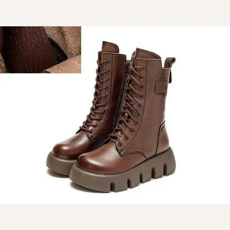 KIMLUD, GKTINOO 2023 Vintage Style Genuine Leather Women Boots Flat Booties Soft Cowhide Women&#39;s Shoes  Zip Ankle Boots zapatos mujer, 88179-3 brown autumn / 5, KIMLUD APPAREL - Womens Clothes