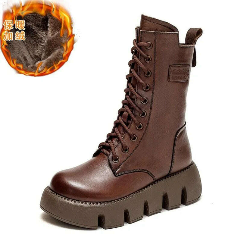 KIMLUD, GKTINOO 2023 Vintage Style Genuine Leather Women Boots Flat Booties Soft Cowhide Women&#39;s Shoes  Zip Ankle Boots zapatos mujer, KIMLUD Womens Clothes