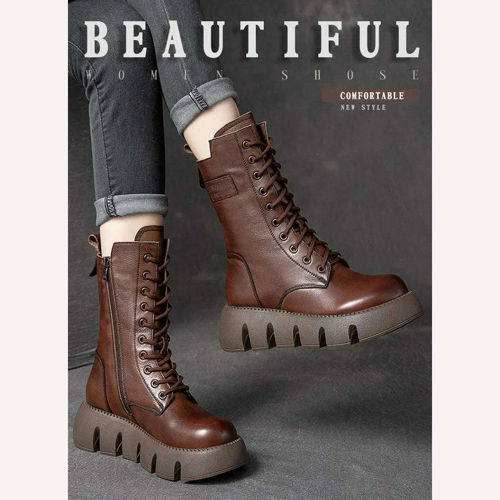 KIMLUD, GKTINOO 2023 Vintage Style Genuine Leather Women Boots Flat Booties Soft Cowhide Women&#39;s Shoes  Zip Ankle Boots zapatos mujer, KIMLUD Womens Clothes