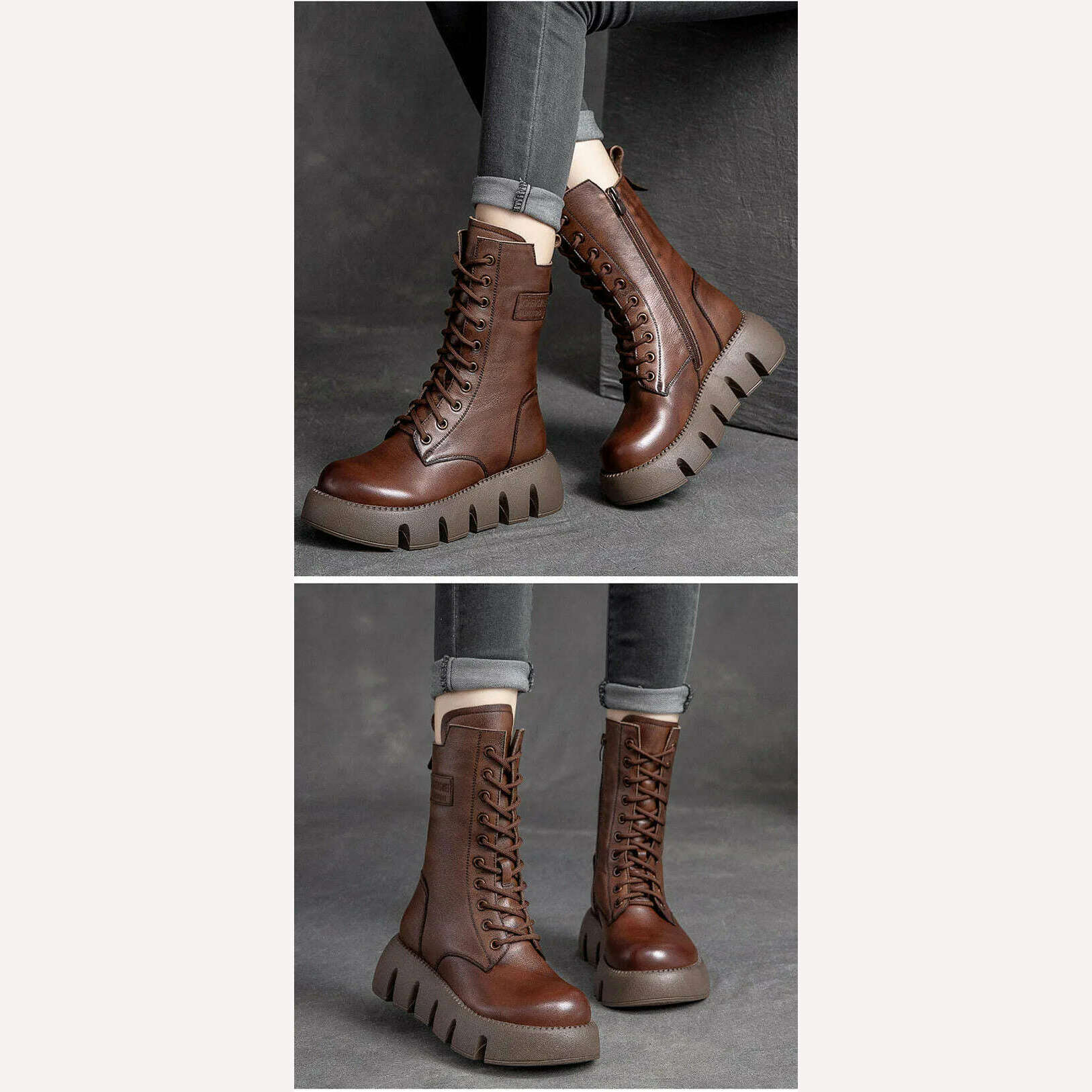 KIMLUD, GKTINOO 2023 Vintage Style Genuine Leather Women Boots Flat Booties Soft Cowhide Women&#39;s Shoes  Zip Ankle Boots zapatos mujer, KIMLUD Womens Clothes