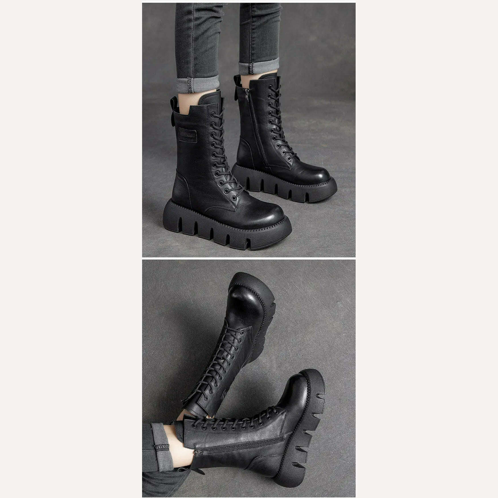 KIMLUD, GKTINOO 2023 Vintage Style Genuine Leather Women Boots Flat Booties Soft Cowhide Women&#39;s Shoes  Zip Ankle Boots zapatos mujer, KIMLUD Womens Clothes