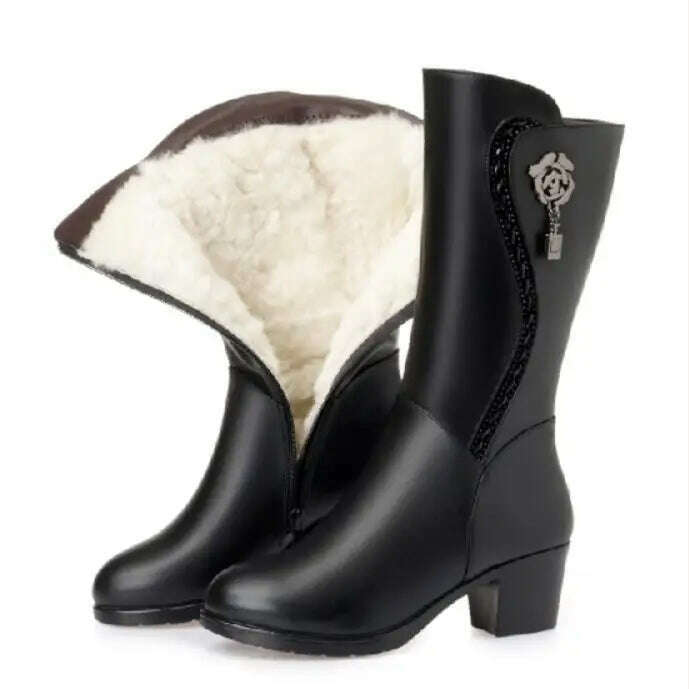 GKTINOO Winter Knee High Boots Wool Fur Inside Warm Shoes Women High Heels Soft Leather Shoes Platform Snow Boots Footwear Botas - KIMLUD