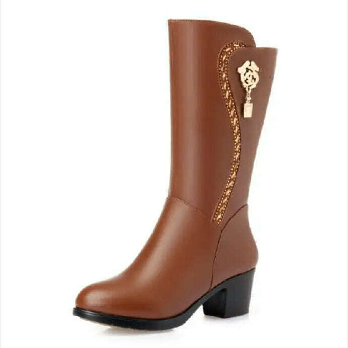GKTINOO Winter Knee High Boots Wool Fur Inside Warm Shoes Women High Heels Soft Leather Shoes Platform Snow Boots Footwear Botas - KIMLUD