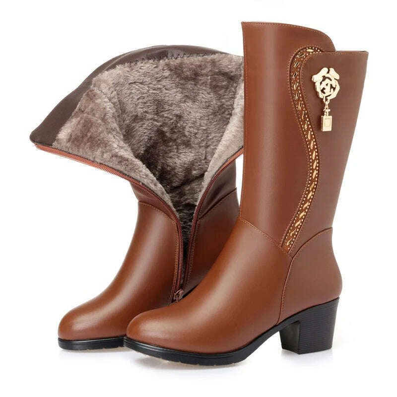 GKTINOO Winter Knee High Boots Wool Fur Inside Warm Shoes Women High Heels Soft Leather Shoes Platform Snow Boots Footwear Botas - KIMLUD