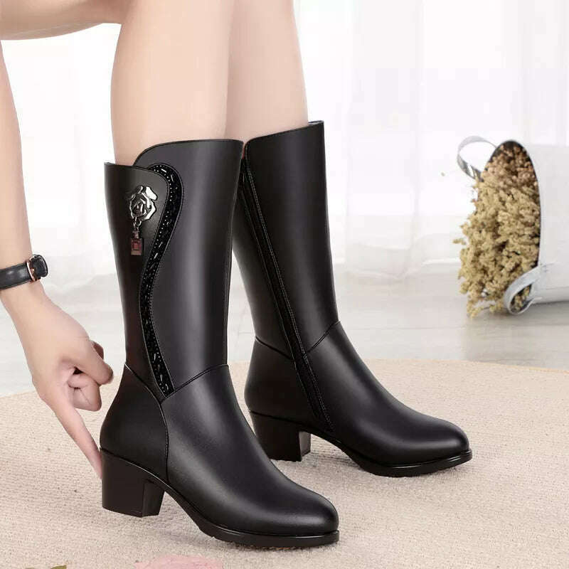 GKTINOO Winter Knee High Boots Wool Fur Inside Warm Shoes Women High Heels Soft Leather Shoes Platform Snow Boots Footwear Botas - KIMLUD
