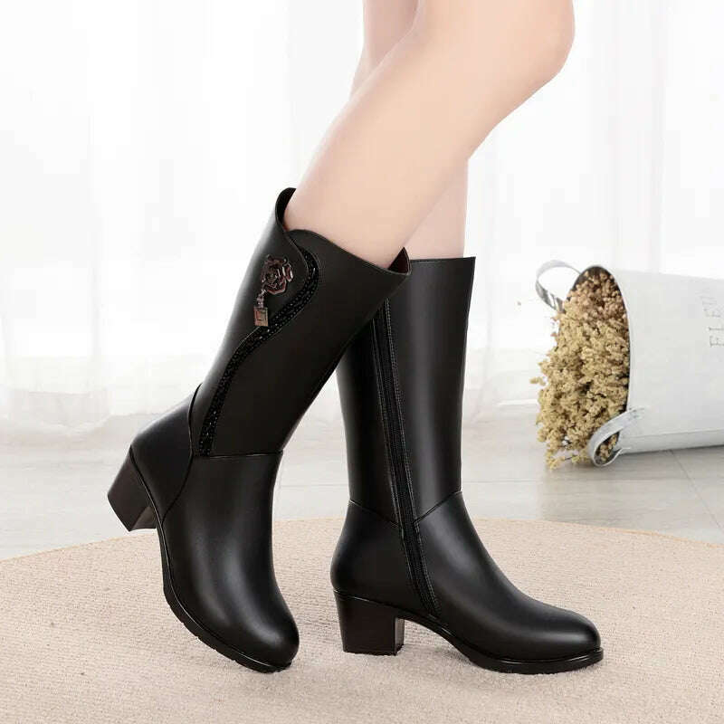 GKTINOO Winter Knee High Boots Wool Fur Inside Warm Shoes Women High Heels Soft Leather Shoes Platform Snow Boots Footwear Botas - KIMLUD