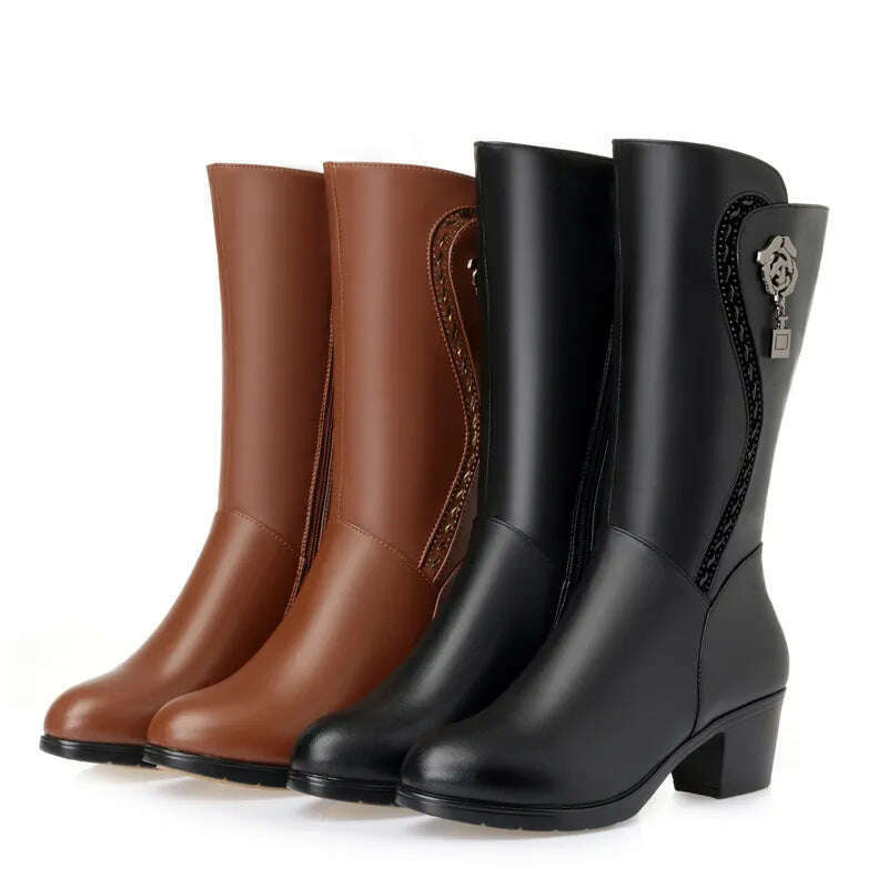 GKTINOO Winter Knee High Boots Wool Fur Inside Warm Shoes Women High Heels Soft Leather Shoes Platform Snow Boots Footwear Botas - KIMLUD