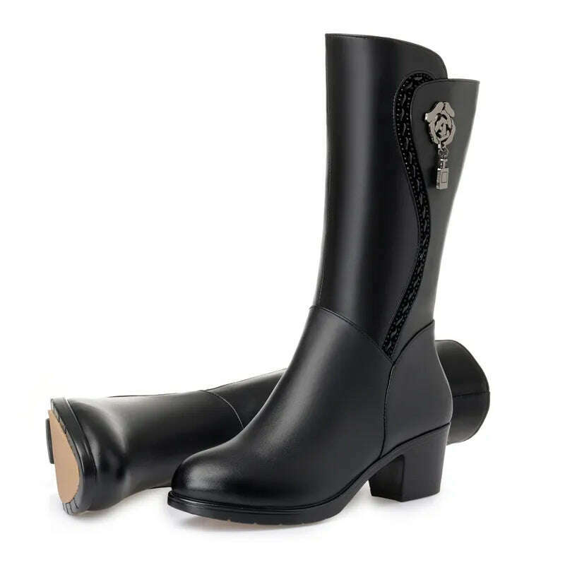 GKTINOO Winter Knee High Boots Wool Fur Inside Warm Shoes Women High Heels Soft Leather Shoes Platform Snow Boots Footwear Botas - KIMLUD