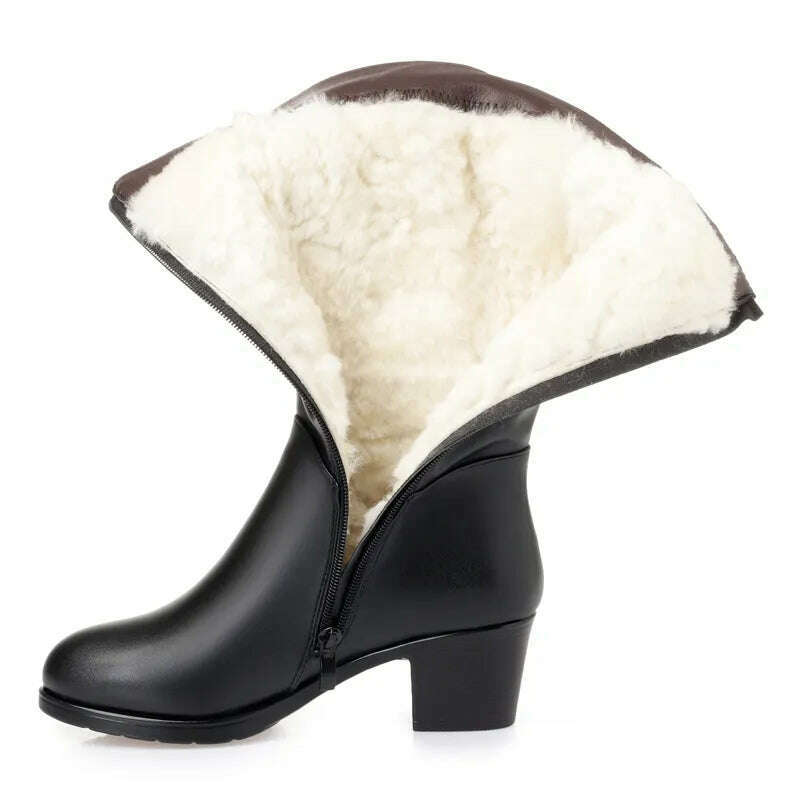 KIMLUD, GKTINOO Winter Knee High Boots Wool Fur Inside Warm Shoes Women High Heels Soft Leather Shoes Platform Snow Boots Footwear Botas, KIMLUD Womens Clothes