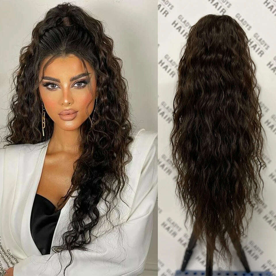 KIMLUD, Gladys Water Wave Ponytail Free Shipping Heat Resistant Synthetic Fiber Curly Drawstring Ponytai Hair Extension for Black Women, KIMLUD Womens Clothes