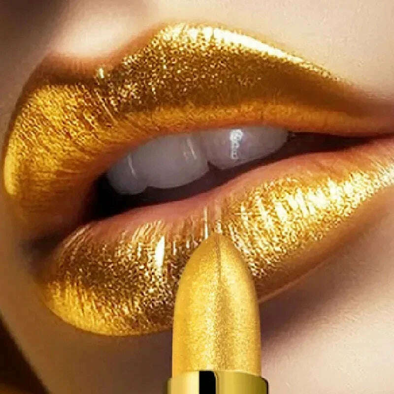 KIMLUD, Glitter Gold Lipstick Shiny Metallic Matte Velvet Waterproof Long Lasting Sexy Gold Red Pink Lip Gloss Women Lip Makeup Cosmetic, KIMLUD Women's Clothes