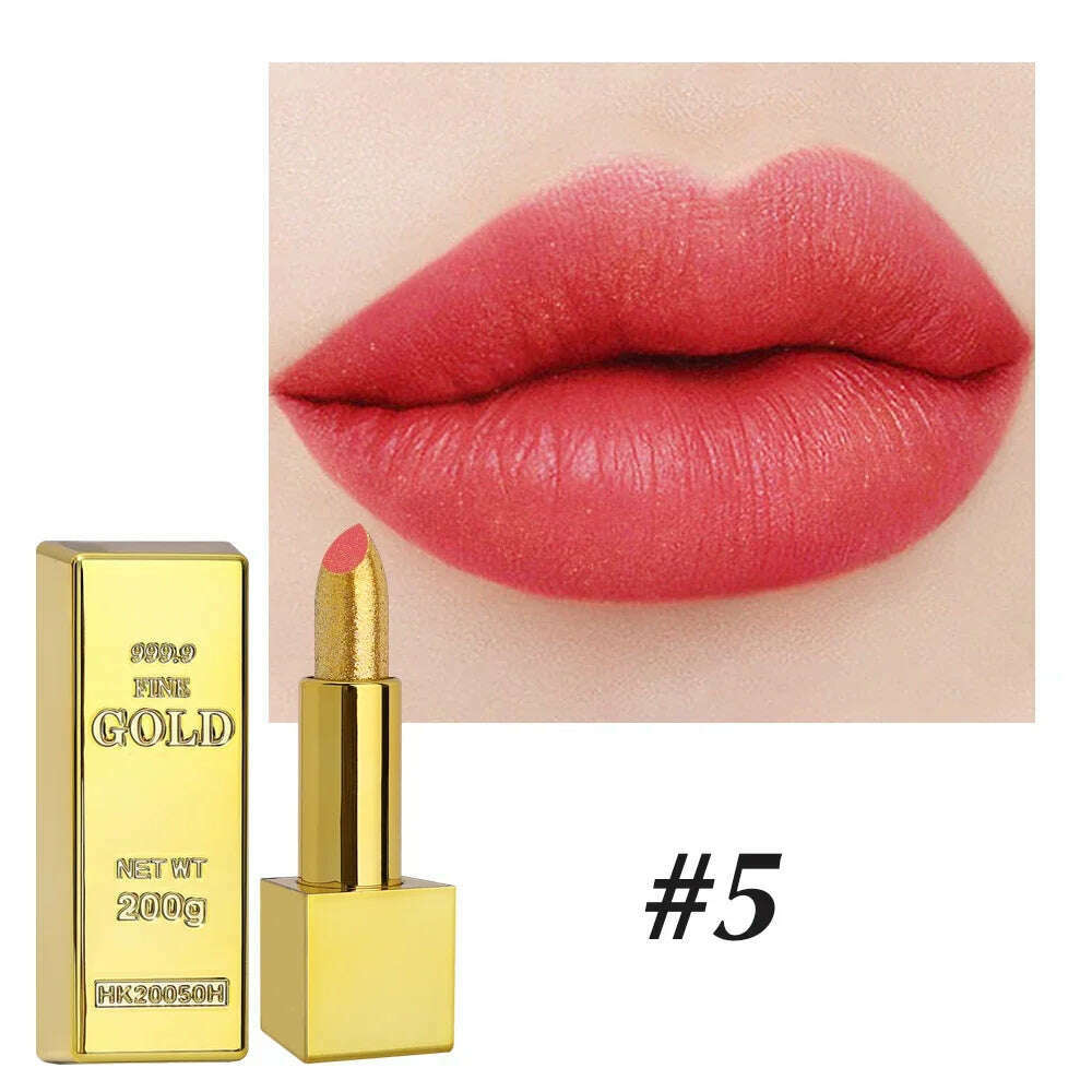 KIMLUD, Glitter Gold Lipstick Shiny Metallic Matte Velvet Waterproof Long Lasting Sexy Gold Red Pink Lip Gloss Women Lip Makeup Cosmetic, KIMLUD Womens Clothes