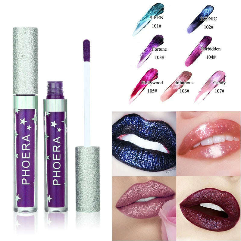 KIMLUD, Glitter Lip Gloss Liquid Shimmer Matte Lipstick Waterproof Metallic Glitter-Charming Lipgloss Lips Beauty Makeup TSLM2, KIMLUD Womens Clothes