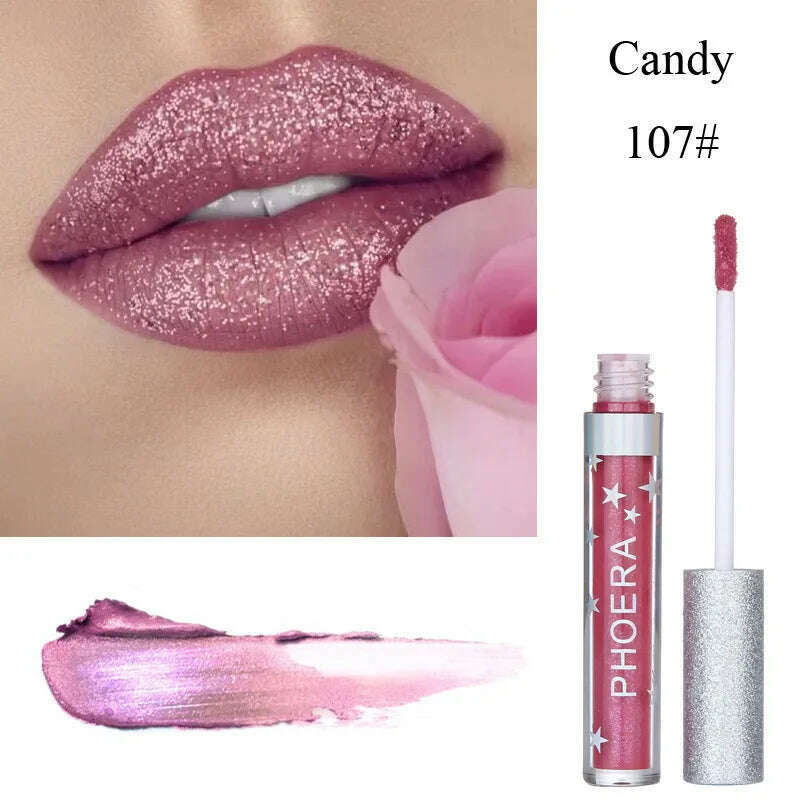 KIMLUD, Glitter Lip Gloss Liquid Shimmer Matte Lipstick Waterproof Metallic Glitter-Charming Lipgloss Lips Beauty Makeup TSLM2, 107 / United States, KIMLUD Womens Clothes