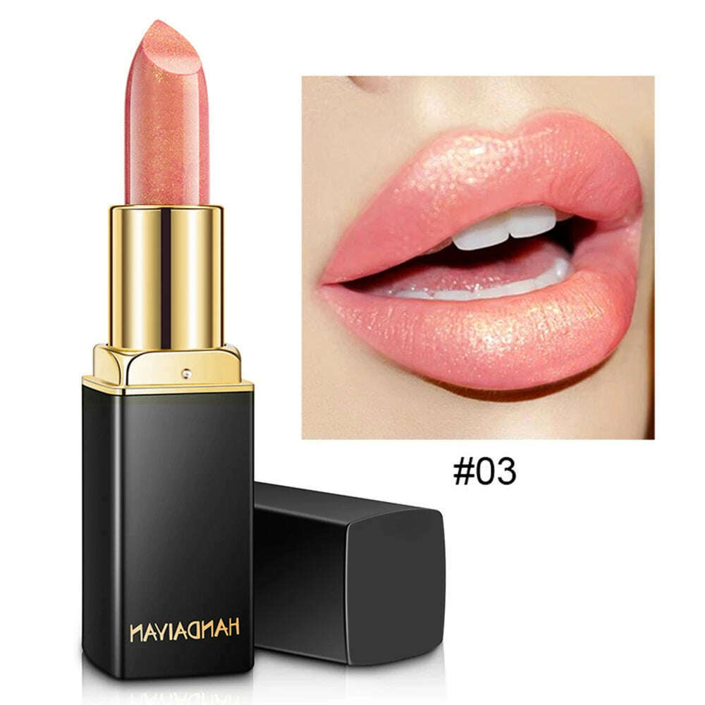 KIMLUD, Glitter Lipstick Long Lasting Non-stick Cup Velve Sexy Nude Red Lipstick Shimmer Gold Waterproof Moisturizing Women Lips Makeup, 03, KIMLUD Womens Clothes