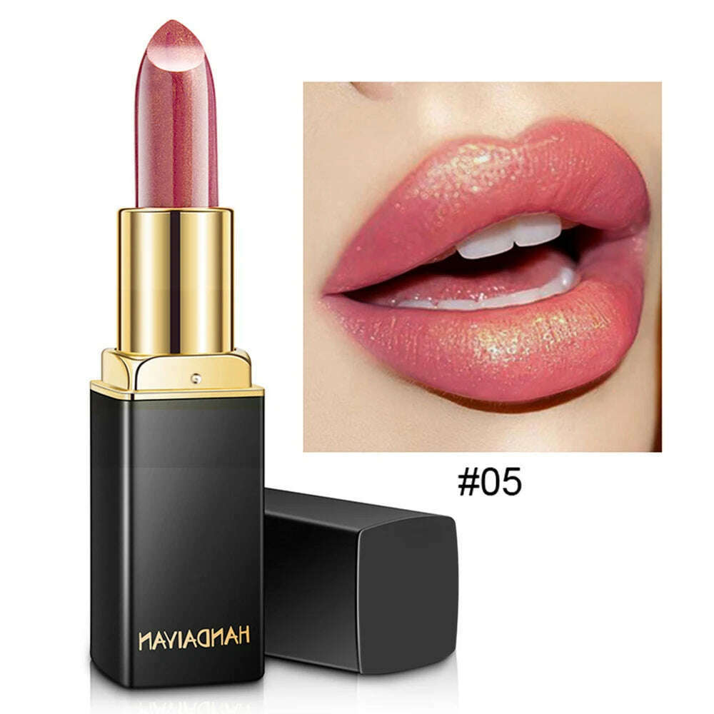 KIMLUD, Glitter Lipstick Long Lasting Non-stick Cup Velve Sexy Nude Red Lipstick Shimmer Gold Waterproof Moisturizing Women Lips Makeup, 05, KIMLUD Womens Clothes