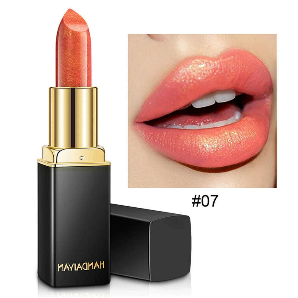 KIMLUD, Glitter Lipstick Long Lasting Non-stick Cup Velve Sexy Nude Red Lipstick Shimmer Gold Waterproof Moisturizing Women Lips Makeup, 07, KIMLUD Womens Clothes