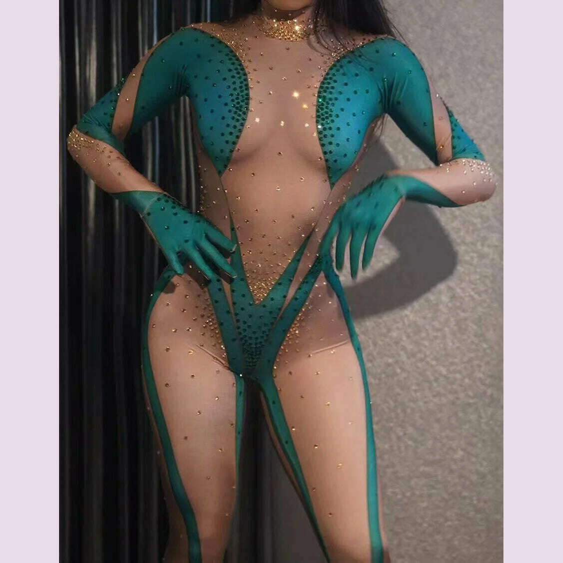 KIMLUD, Glitter Rhinestones Jumpsuit for Women SexyStretch Dance Bodysuit Party Singer Stage WearBirthday Drag iueen Costumes Posui 7G, 12 / S-M, KIMLUD APPAREL - Womens Clothes