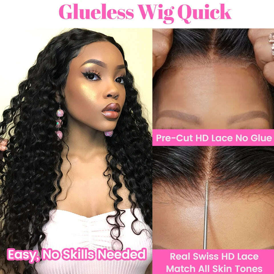 KIMLUD, Glueless Human Hair Wigs Deep Wave Lace Frontal Wigs For Women 180% Quick Easy Install Glueless Wigs 4x4 Lace Wear And Go Wig, KIMLUD Womens Clothes