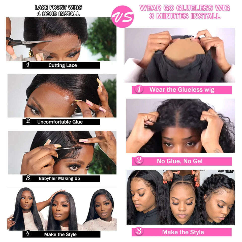 KIMLUD, Glueless Human Hair Wigs Deep Wave Lace Frontal Wigs For Women 180% Quick Easy Install Glueless Wigs 4x4 Lace Wear And Go Wig, KIMLUD Womens Clothes