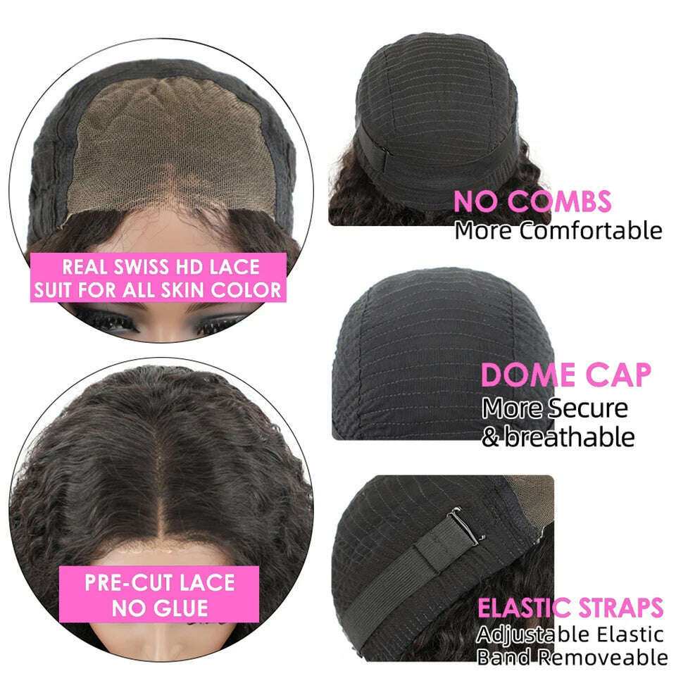 KIMLUD, Glueless Human Hair Wigs Deep Wave Lace Frontal Wigs For Women 180% Quick Easy Install Glueless Wigs 4x4 Lace Wear And Go Wig, KIMLUD Womens Clothes