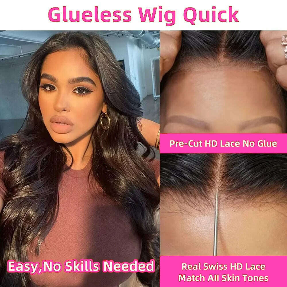 KIMLUD, Glueless Prelucked Body Wave Brazilian Human Hair Wigs 5x5 Closure HD Transparent Upgrade Pre cut  Lace Long Human Hair Wigs, KIMLUD Womens Clothes