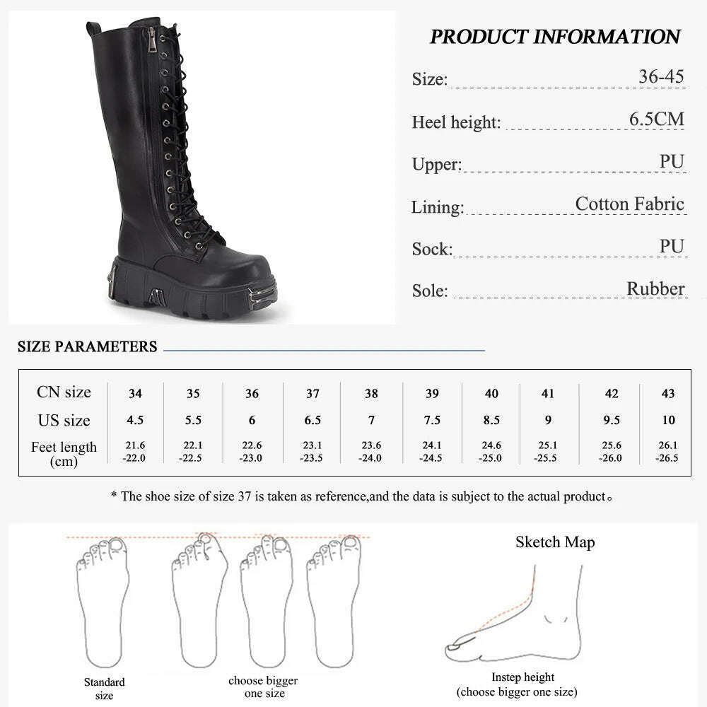 KIMLUD, GMQM Platform Fashion Women‘s The Knee Boots New Black Motorcycle Boots Lace-Up Knight's Boots Gothic Punk Style Mid-Calf Boots, Black / 36, KIMLUD APPAREL - Womens Clothes