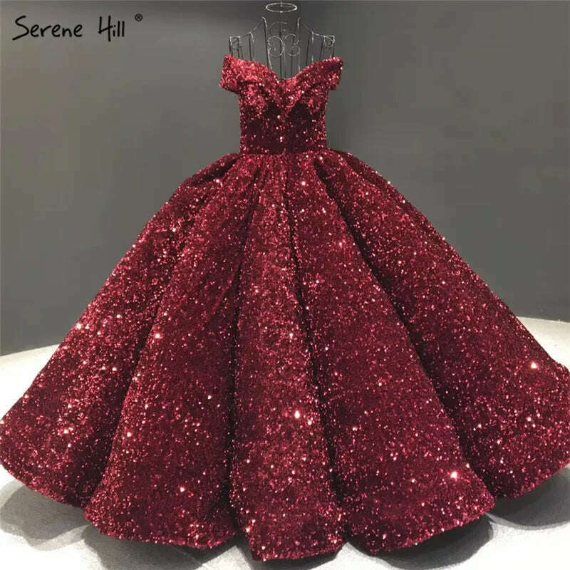 KIMLUD, Gold Dubai Sweetheart Sexy Plus Size Wedding Dresses 2023 Sequined Off Shoulder Luxury Bridal Gowns HM66991 Couture Dress, wine red / 16, KIMLUD Women's Clothes