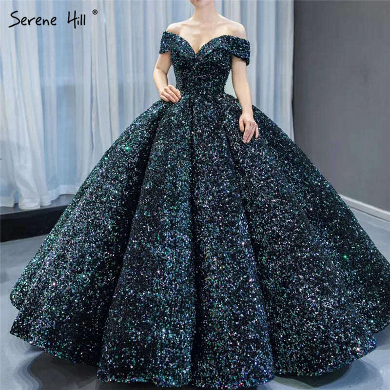 KIMLUD, Gold Dubai Sweetheart Sexy Plus Size Wedding Dresses 2023 Sequined Off Shoulder Luxury Bridal Gowns HM66991 Couture Dress, dark green / 2, KIMLUD Women's Clothes