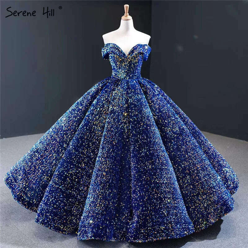KIMLUD, Gold Dubai Sweetheart Sexy Plus Size Wedding Dresses 2023 Sequined Off Shoulder Luxury Bridal Gowns HM66991 Couture Dress, royal blue / 6, KIMLUD Womens Clothes