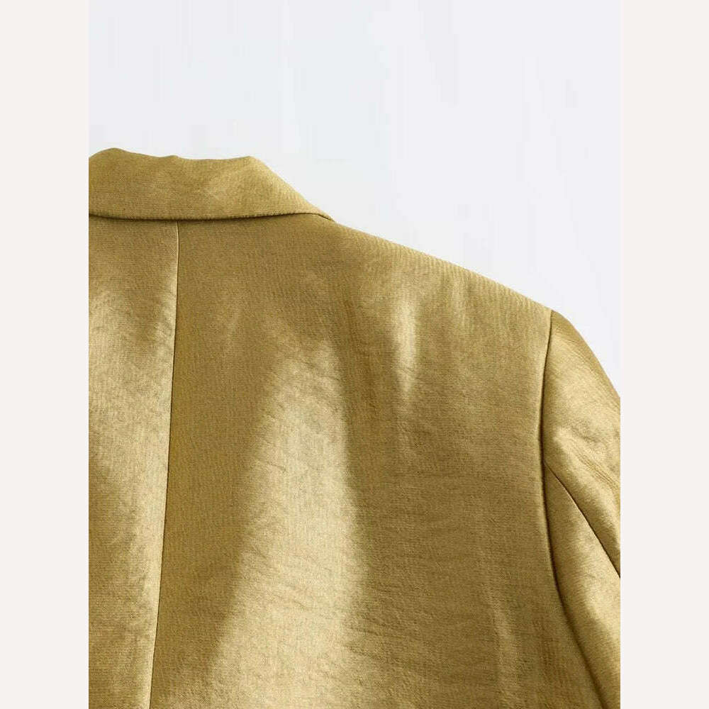 KIMLUD, Gold Loose Blazer Jacket for Women Lapel Collar Jackets Spring Autumn Long Sleeve V Neck Coat Streetwear Lady Elegant Outerwear, KIMLUD Womens Clothes