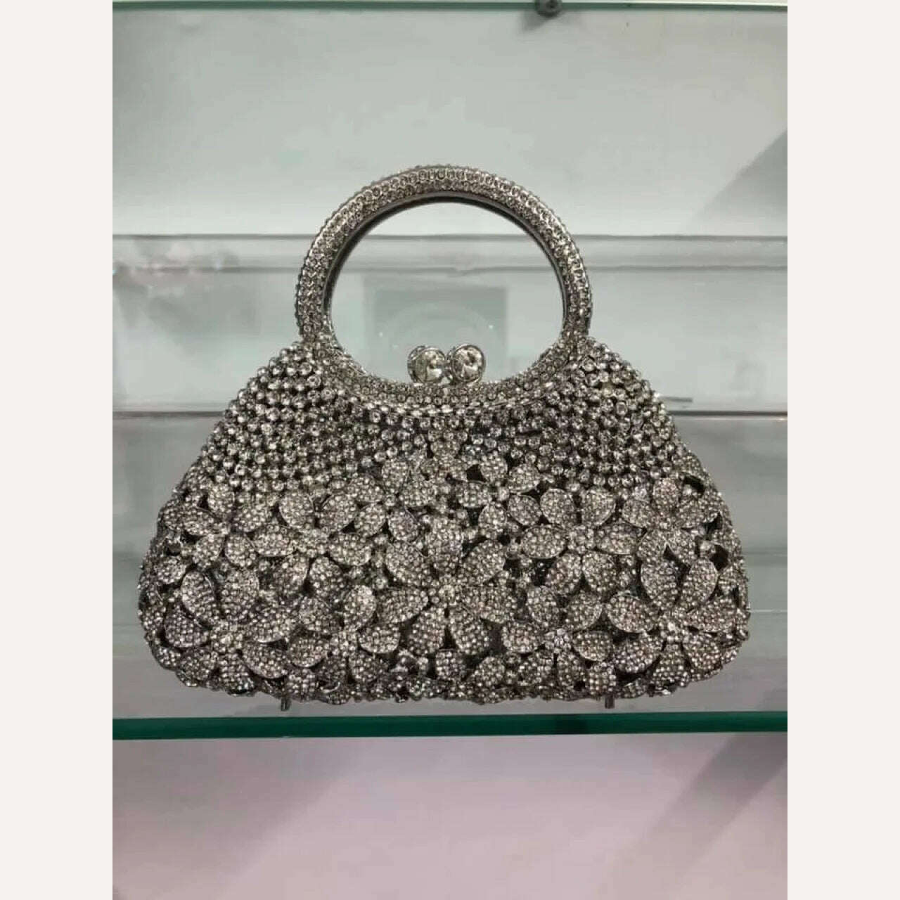 KIMLUD, Gold Metal Pearl Top-Handle White Crystal Clutch Bag High Quality Women's Flower Diamond Wedding Bridal Handbags Fashion Bags, Show As Picture 8, KIMLUD Women's Clothes