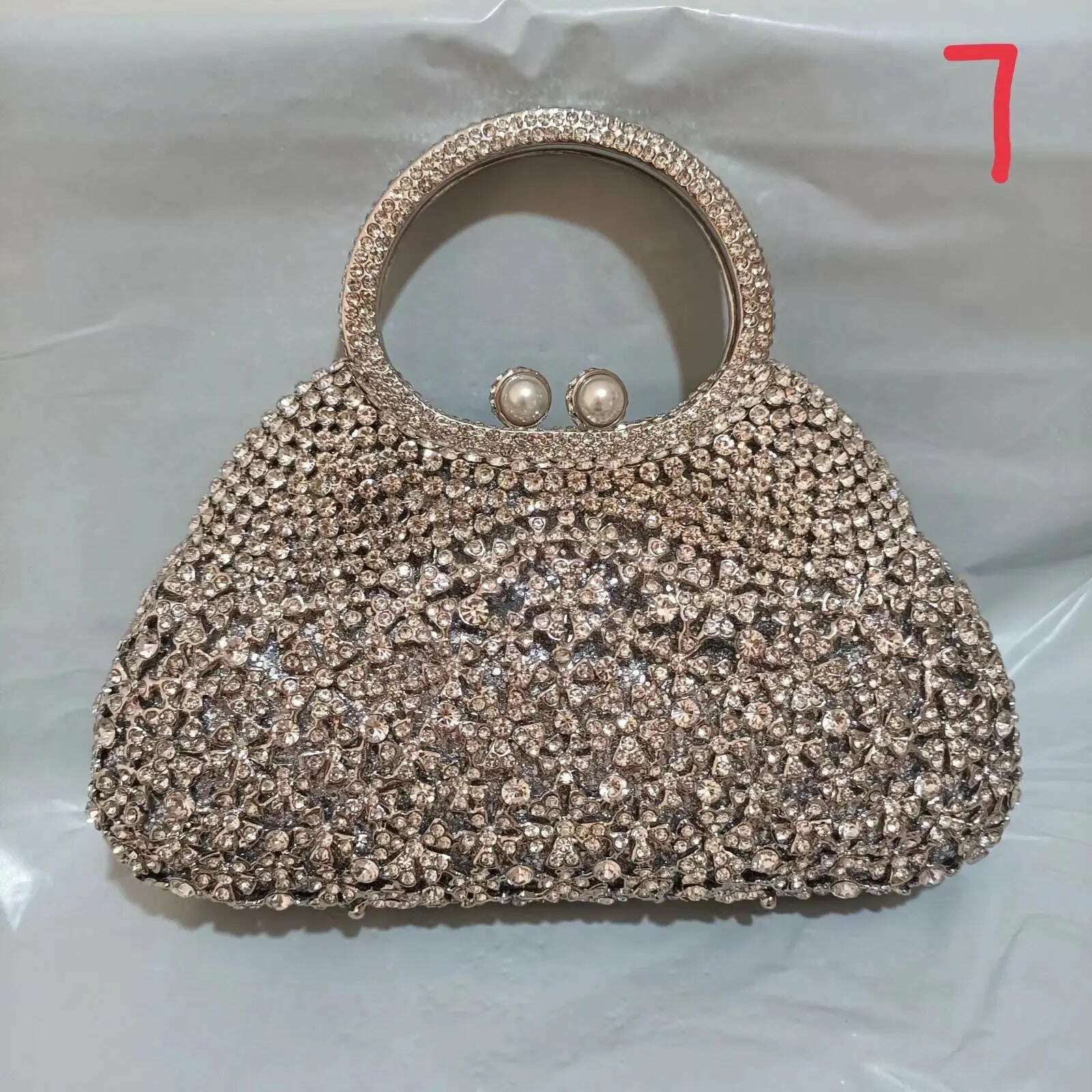 KIMLUD, Gold Metal Pearl Top-Handle White Crystal Clutch Bag High Quality Women's Flower Diamond Wedding Bridal Handbags Fashion Bags, Show As Picture 18, KIMLUD Womens Clothes