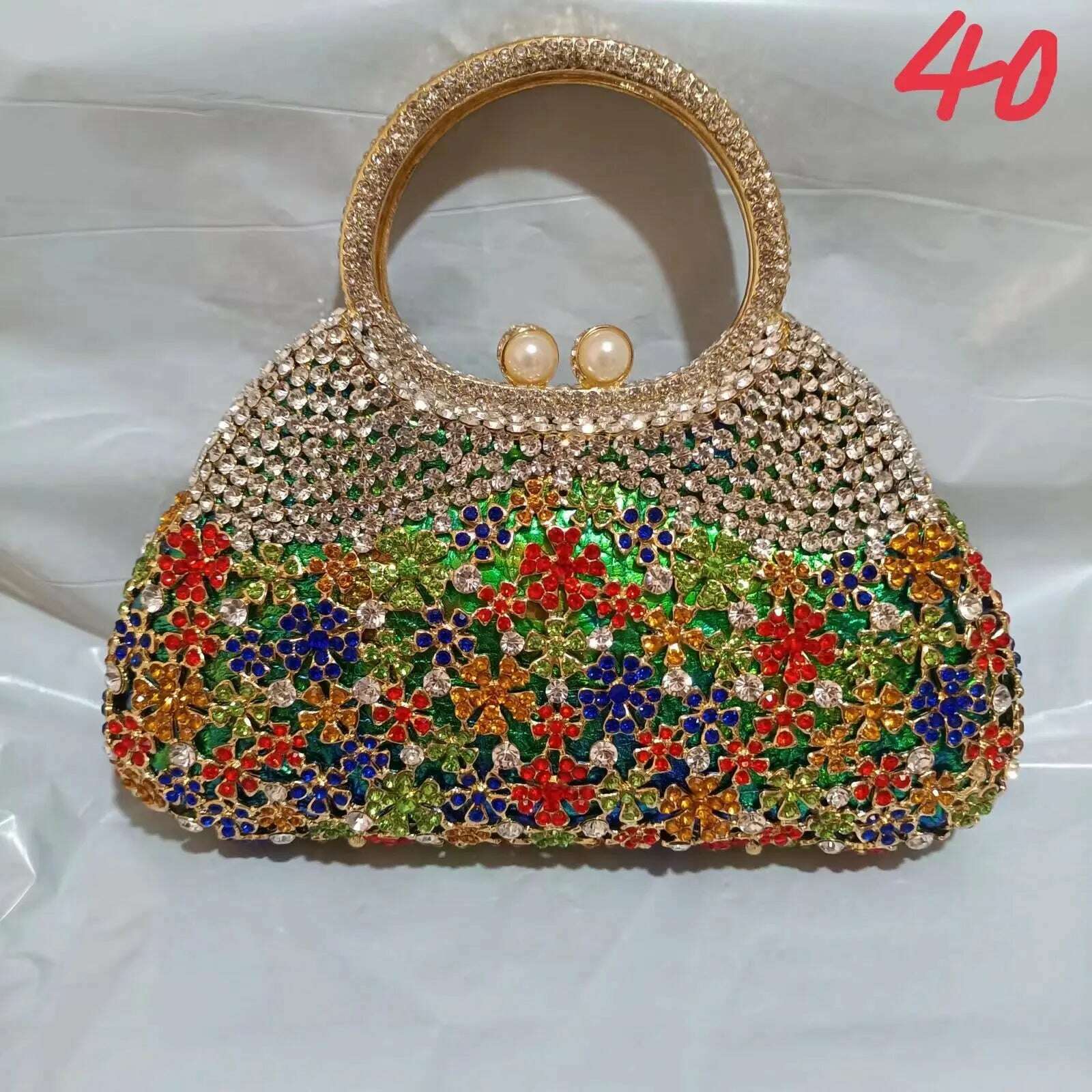 KIMLUD, Gold Metal Pearl Top-Handle White Crystal Clutch Bag High Quality Women's Flower Diamond Wedding Bridal Handbags Fashion Bags, Show As Picture 19, KIMLUD Womens Clothes