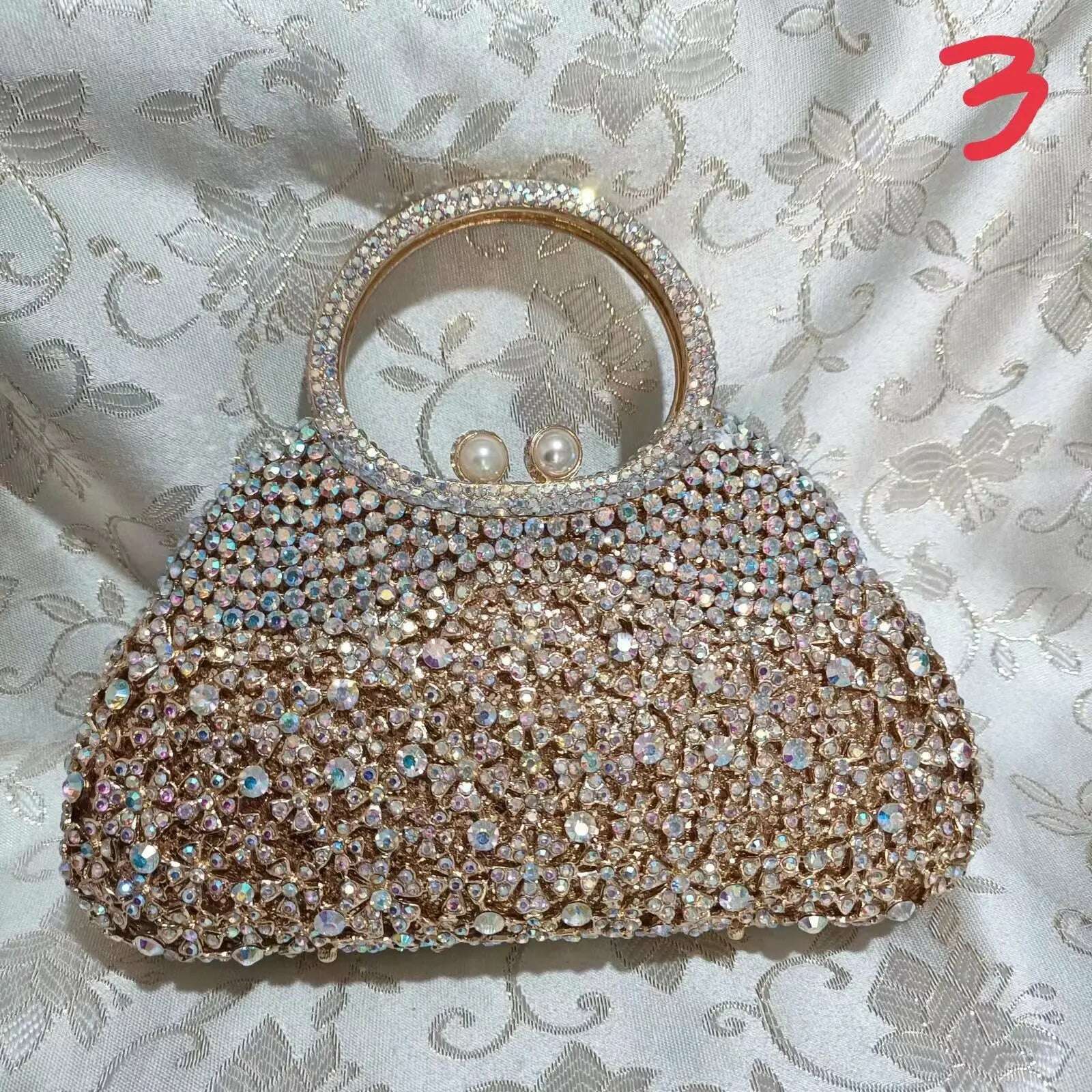 KIMLUD, Gold Metal Pearl Top-Handle White Crystal Clutch Bag High Quality Women's Flower Diamond Wedding Bridal Handbags Fashion Bags, Show As Picture 21, KIMLUD Women's Clothes