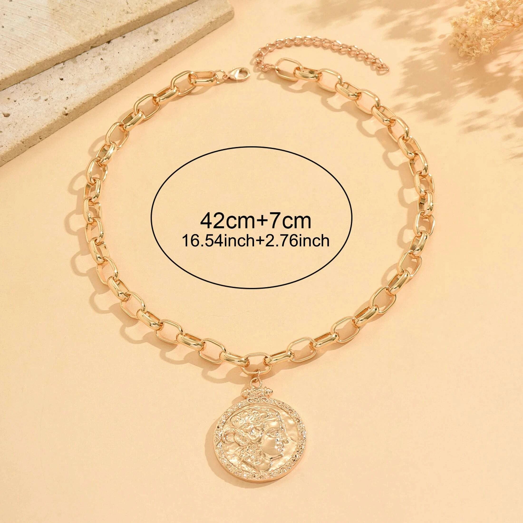 Gold Tone Coin Pendant Necklace - Gold Tone | KIMLUD