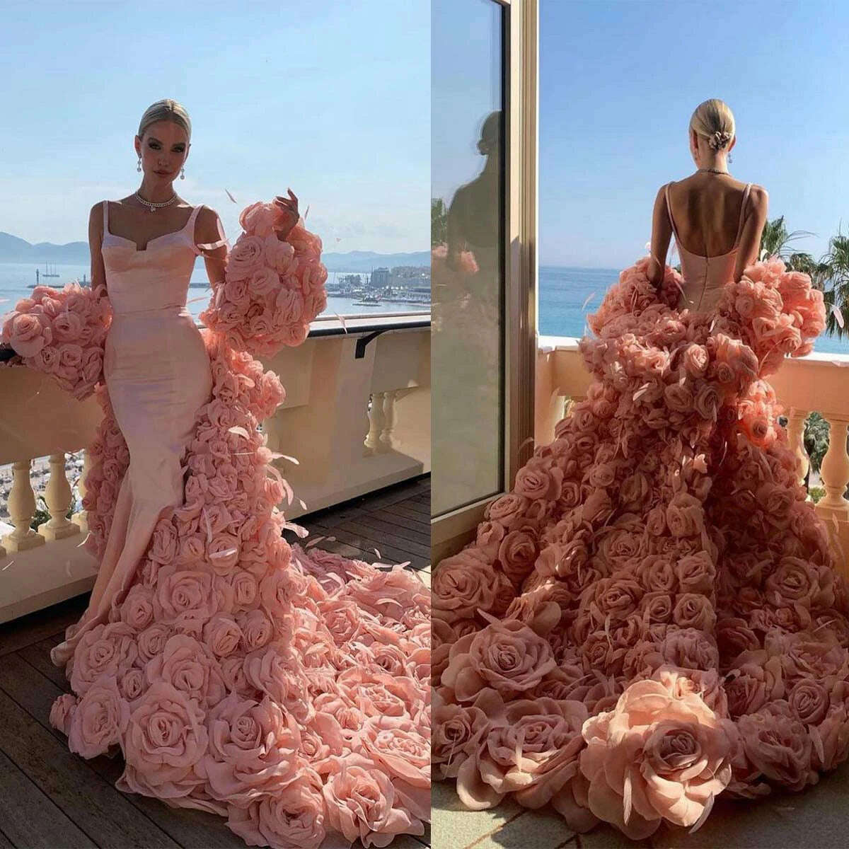 Gorgeous Mermaid Celebrity Dresses For Women 3D Floral Skirt Slim Fit Sleeveless Backless Dress Party Gown 웨딩드레스 - KIMLUD